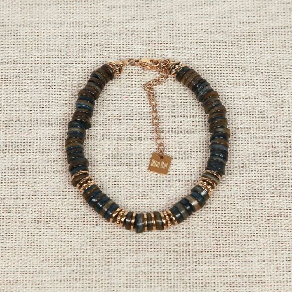 Bracelet - pierres de coquillage noires - Samui